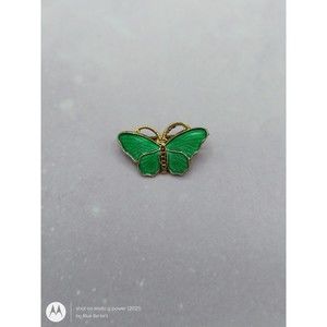 Vintage Norway OPRO Sterling Silver Vermeil Green Butterfly Pin